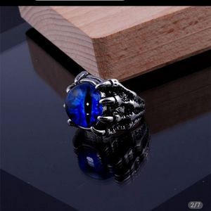 Blue Dragon Eye Dungeons & Dragons claw ring goth jewlery